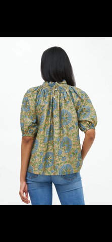 Oliphant Smocked Neck Top-Ankara Blue