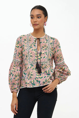 Oliphant Balloon Sleeve Tie Top- Ankara Rose