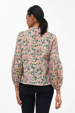 Oliphant Balloon Sleeve Tie Top- Ankara Rose