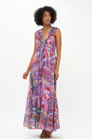 Oliphant Ruffle V Neck Dress- Bukhara Lavender