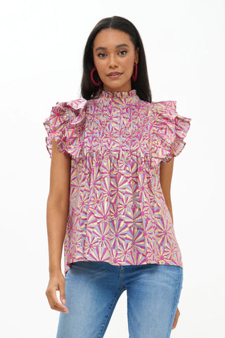 Oliphant Pintuck Ruffle Top- Roman Blue