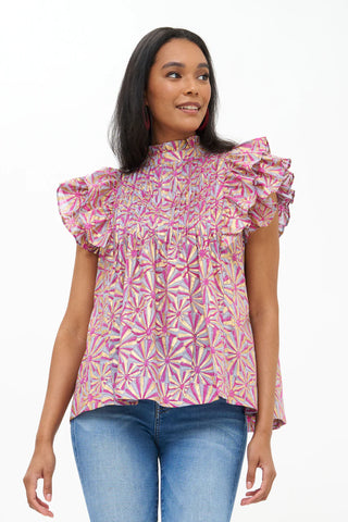 Oliphant Pintuck Ruffle Top- Roman Blue
