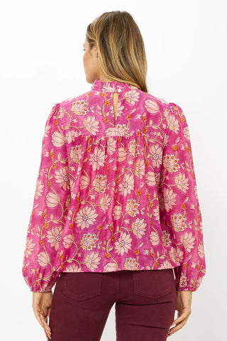 Oliphant Pin Tuck Blouse- Presidio Magenta