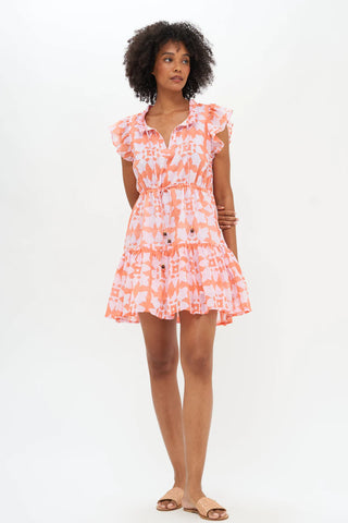 Oliphant Cinched Flirty Dress-Tigerlily Orange
