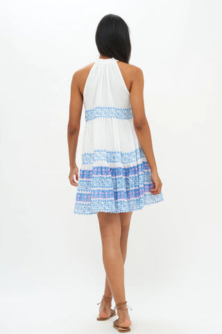 Oliphant Sleeveless Tiered Short Dress- Grotto Blue