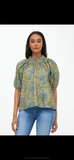 Oliphant Smocked Neck Top-Ankara Blue