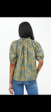Oliphant Smocked Neck Top-Ankara Blue
