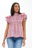 Oliphant Pintuck Ruffle Top- Roman Blue