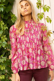 Oliphant Pin Tuck Blouse- Presidio Magenta