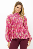 Oliphant Pin Tuck Blouse- Presidio Magenta
