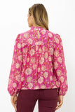 Oliphant Pin Tuck Blouse- Presidio Magenta