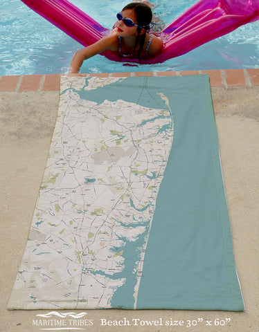 Jersey Shore Coast Map Beach Towel
